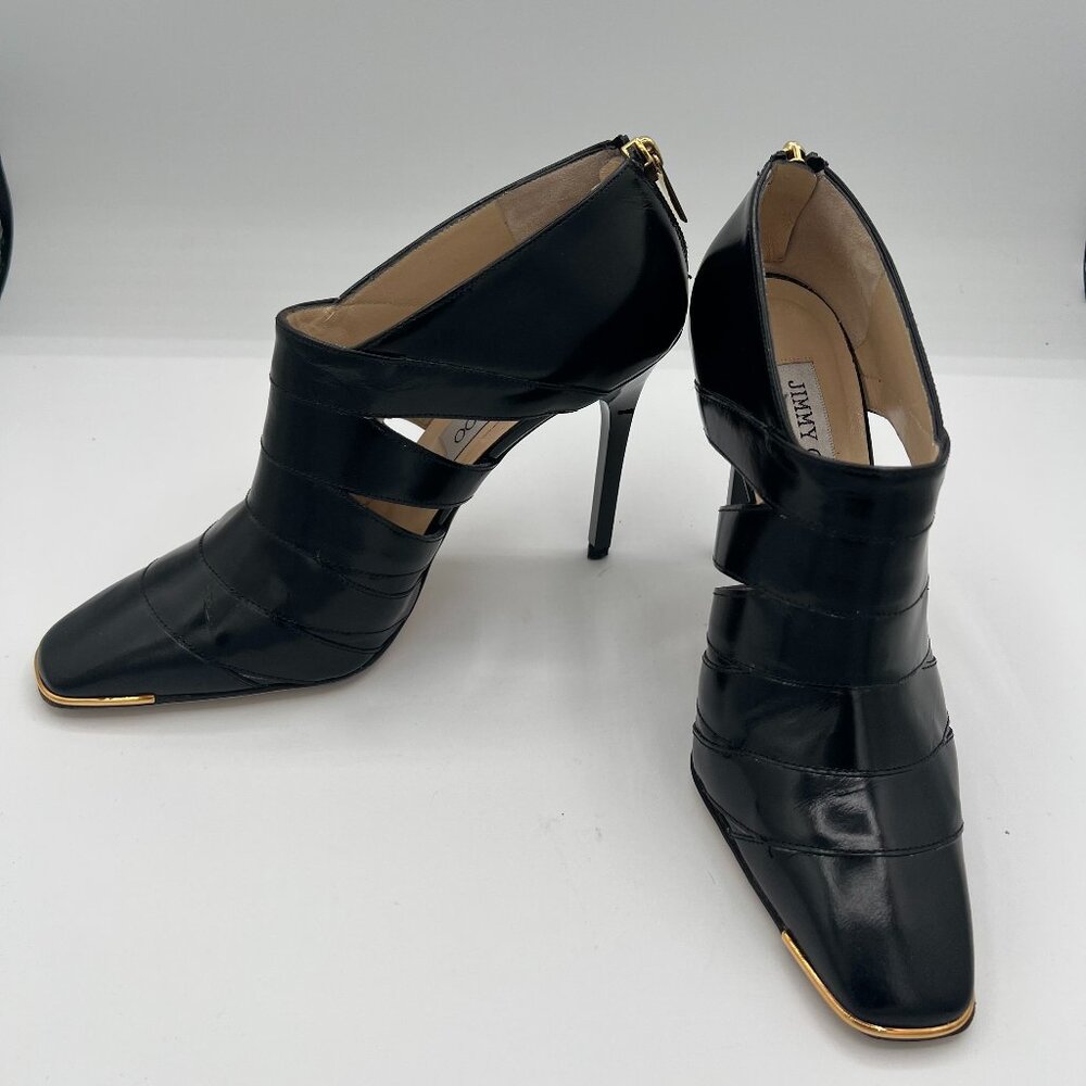 Jimmy Choo Black Cutout Leather Bootie Heels – Size 37 (US 7)